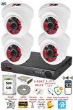 FURY 4 Kameralı 5mp 3.6mm Lens 2mp Görüntü 6 Atom Led Gece Görüşlü FullHd Güvenlik Kamerası 1412A 500 GB