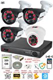 FURY 4 Kameralı 5mp 3.6mm Lens 2mp Görüntü 6 Atom Led Gece Görüşlü FullHd Güvenlik Kamerası 5570di 320GB