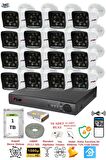 FURY 16 Kameralı 5mp Lens 1080p 2mp Color Görüntü 8 Warm Led Gece Görüş FullHd Güvenlik Kamera 5525W 1TB
