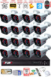 FURY 16 Kameralı 2MP Full HD Görüntü 6 Atom Led Gece Görüşlü Dış Mekan Güvenlik Kamerası Seti 320GB