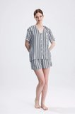 Laperissa Kadın Pijama Takımı Çok Renkli 2XL Yazlık Viskon Çizgili Şortlu Kısa Kollu Gömlek Yaka