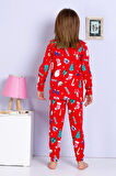 Kız Çocuk Yeni Yıl Yılbaşı Noel Temalı Kırmızı Pijama Takımı