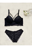  DESTEKLİ DANTELLİ BRALET SİYAH SÜTYEN TAKIM
