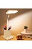 Led Masa Lambası Beyaz 360 Derece Dönebilir Dokunmatik Tuşlu Kalemlikli Lithium Bataryalı
