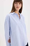 Oversize Geniş Kalıp Çizgili Oxford Uzun Kollu Gömlek