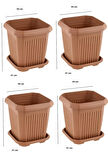 4 adet 44 Litre Plastik Kare Büyük Boy Bahçe Balkon Salon Çiçek Yada Ağaç Saksı 44*44*41 cm Tabaklı