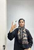 Aminenesil Etnik Desen Hardal Siyah Renk Soft Pamuk Şal