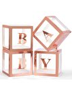 Kenarları Rosegold Kutu Şeffaf Kutu Rosegold Baby Yazılı Harf 25 Cm