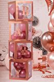 Kenarları Rosegold Kutu Şeffaf Kutu Rosegold Baby Yazılı Harf 25 Cm