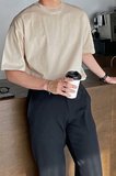 Erkek Oversize Tişört Pamuk Kumaş Bisiklet Yaka Rahat Kalıp T-shirt