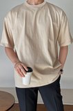 Erkek Oversize Tişört Pamuk Kumaş Bisiklet Yaka Rahat Kalıp T-shirt