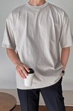 Erkek Oversize Tişört Pamuk Kumaş Bisiklet Yaka Rahat Kalıp T-shirt