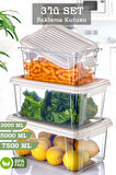 3'lü Set Kilit Kapaklı Erzak Saklama Kabı Çok Amaçlı Düzenleyici Kutu Gıda Bakliyat Kabı 3-5-7,5 Lt