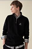DeFacto Comfort Regular Fit Rahat Kalıp Fermuarlı Dik Yaka Baskılı Sweatshirt C6132AX24AUBK81