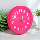 Mini Fosforlu Magenta Pembe Salon Ofis Duvar Saati Çap 22 cm