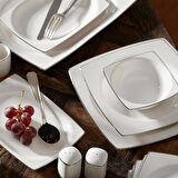 Karaca Talia Fine Cream 60 Parça 12 Kişilik Yemek Takımı Platin Kare