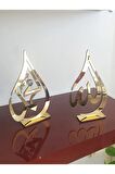 Gold Renk Standlı Allah Muhammed Şık Özel Tasarım Biblo