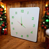 Fosforlu 3D Kabartma Rakam Ahşap Camsız 30*30 cm Kare Beyaz Duvar Saati