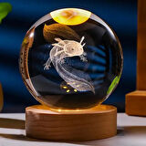 3D Led Işık Cam Küre Çok Renk Gece Lambası Axolotl Mucizevi Yenilenme 8 cm Mega Boy