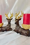 Mumluk Şamdan Yılbaşı Noel Yeni Yıl Geyik  El İşi Hand Made 2 li