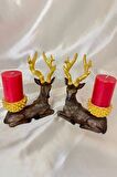 Mumluk Şamdan Yılbaşı Noel Yeni Yıl Geyik  El İşi Hand Made 2 li