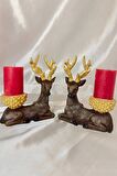 Mumluk Şamdan Yılbaşı Noel Yeni Yıl Geyik  El İşi Hand Made 2 li
