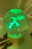 3D Led Işık Cam Küre Çok Işıklı Ahşap Kartal Kara Kartal Büyük Boy 8cm