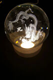 Dragon Ejderha 3D Led Işık Cam Küre Tek Renk Gece Lambası Feng Shui 8 cm Mega Boy Koruyucu