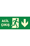 Acil Çıkış Uyarı Levhası Aşağı Yön 25x15 Ebatında