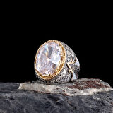 925 Ayar Parlak Safir Taşlı Melek Figürlü Gümüş Erkek Yüzük