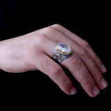 925 Ayar Parlak Safir Taşlı Melek Figürlü Gümüş Erkek Yüzük