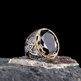 925 Ayar Parlak Safir Taşlı Melek Figürlü Gümüş Erkek Yüzük