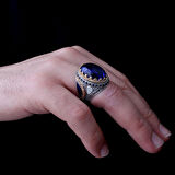 925 Ayar Gümüş Erkek Yüzük – Lüks Tasarım Oval Taşlı Yüzük