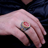 Erkek 925 Ayar Gümüş Yüzük – Muhammed Resulullah Kırmızı Yazılı Taş