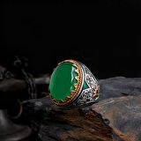 Erkek 925 Ayar Gümüş Yüzük – Osmanlı Esintili Özel Taşlı Yüzük