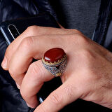 Erkek 925 Ayar Gümüş Yüzük – Osmanlı Esintili Özel Taşlı Yüzük