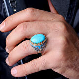 Erkek 925 Ayar Gümüş Yüzük – Osmanlı Esintili Özel Taşlı Yüzük