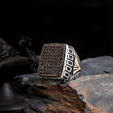 925 Ayar Gümüş Erkek Yüzük – Sanatsal İşlemeli Doğal Taş Yüzük