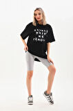 Unisex Baskılı Oversize T-Shirt - Siyah