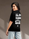 Kadın Baskılı Oversize T-shirt - Siyah