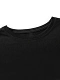 [Günlük T-Shirt] Hafif Kadın Günlük T-Shirt | Bol Kesim, Kısa Kollu, Yuvarlak Yaka, Eğlenceli Karikatür Ayı ve "Umrumda Değil" Baskı - Günlük Stil, İlkbahar/Yaz- Siyah