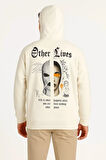 Üç İplik Kapüşonlu Ön ve Arka Baskılı SweatShirt hoodie - Beyaz