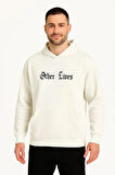 Üç İplik Kapüşonlu Ön ve Arka Baskılı SweatShirt hoodie - Beyaz
