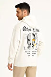 Üç İplik Kapüşonlu Ön ve Arka Baskılı SweatShirt hoodie - Beyaz