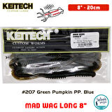 Keitech Mad Wag Long 20cm (8") #207 Green Pumpkin PP. Blue Kokulu Silikon Kurt