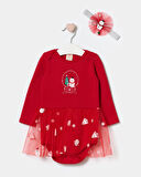 Kız Bebek Çam Ağacı Baskılı Bandanalı Tüllü Yeni Yıl Alttan Çıtçıtlı Body