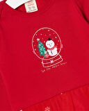 Kız Bebek Çam Ağacı Baskılı Bandanalı Tüllü Yeni Yıl Alttan Çıtçıtlı Body