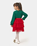 Kız Çocuk Minnie Mouse Noel Konseptli Katlı Tüllü Etekli Yılbaşı Temalı İkili Takım