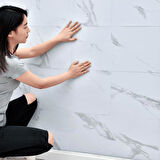 BS1751 Naturel Shiny Yapışkanlı Beyaz Mermer Desen 1 Adet 30x60cm Banyo Mutfak Duvar Döşeme Paneli