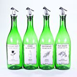 4'lü Yağdanlık Sosluk Sirkelik Seti Özel Akıtıcılı Çimen Yeşili Ayçiçek, Sirke, Zeytinyağı, Nar Ekşisi Etiketli 4x750 ml Avantaj Paketi